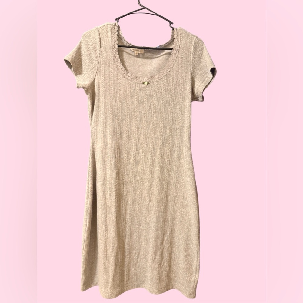 Chic Beige Knit Mini Dress